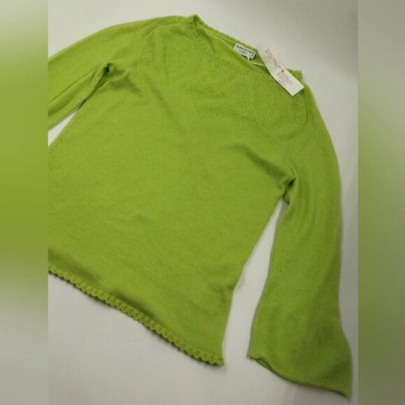 Cashmere Maria Sartini  Cotton Blend Sweater SZ 44 Neon Green - Picture 7 of 16